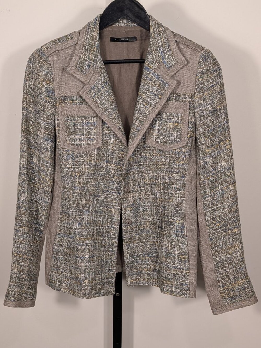 Elie Tahari Textured Tweed Linen Blend Blazer | Multicolor | Sz XS
